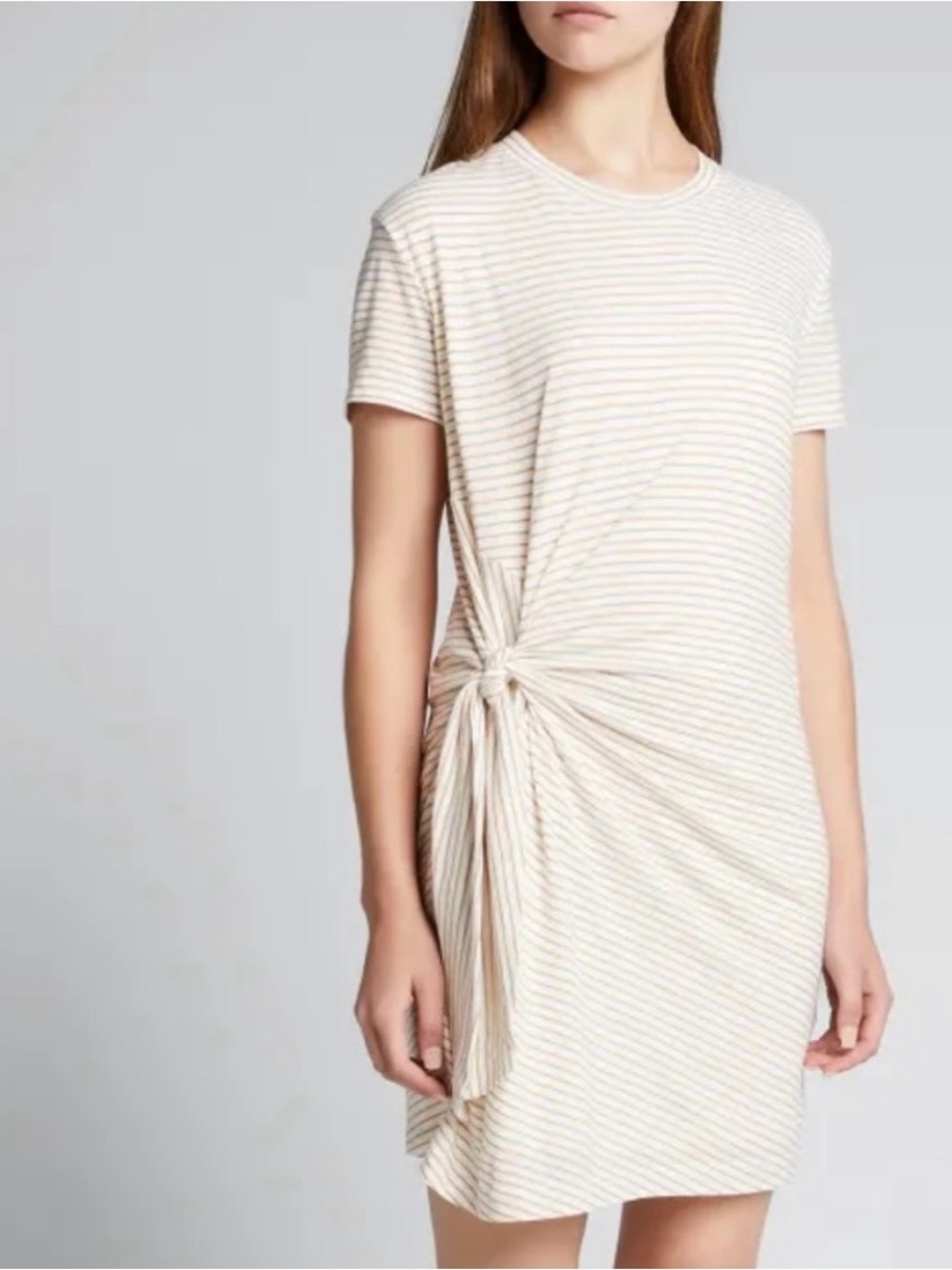 Vince Striped Tee Dress in Cream and Tan Size Medium